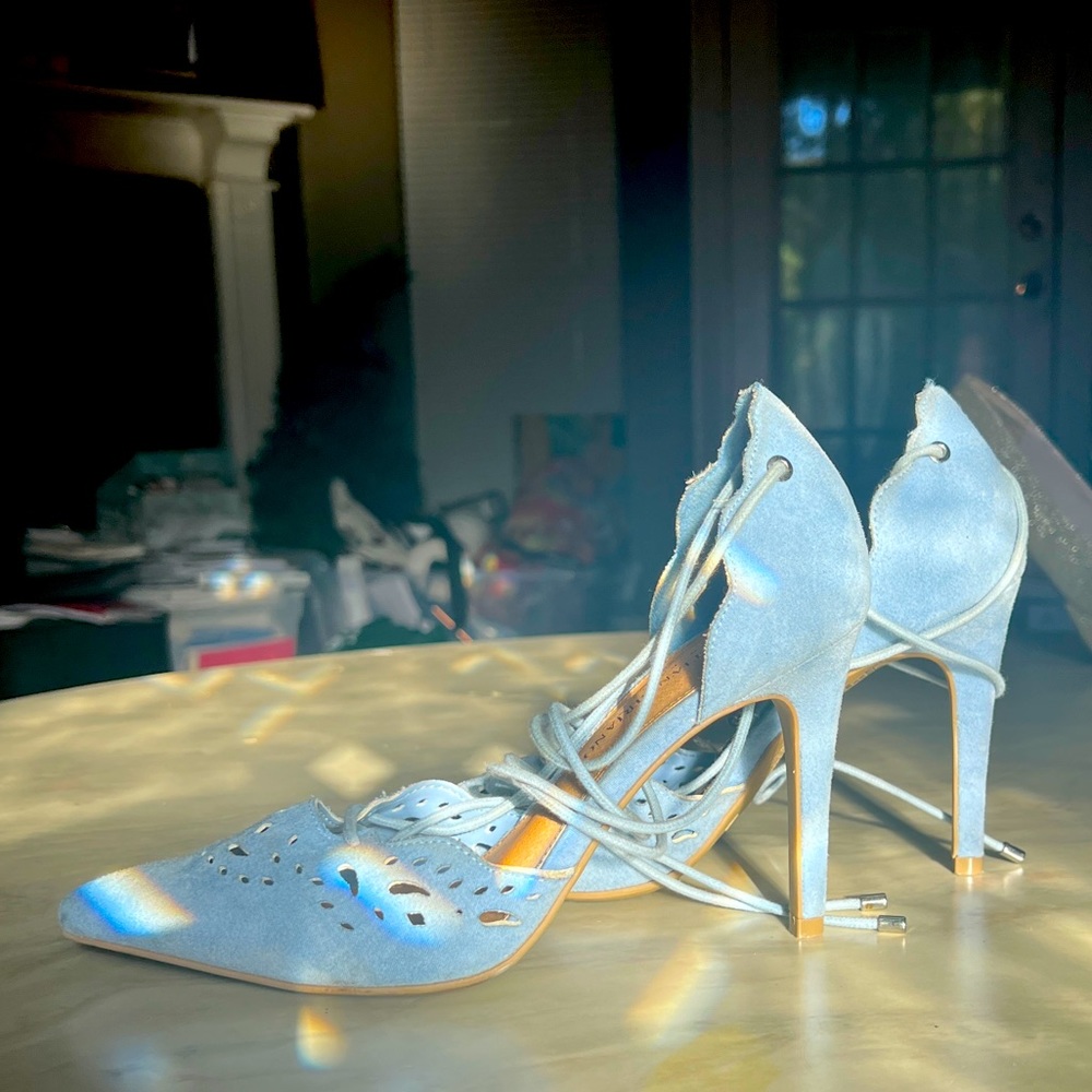 Christian Siriano Light Blue Suede Heels